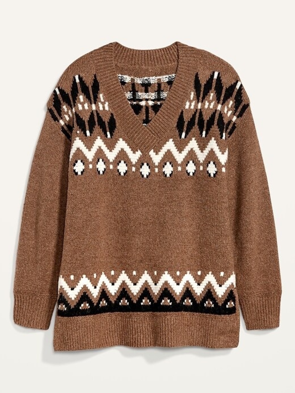 Old Navy Fair Isle Sweater V Neck Thick Brown Size Small
